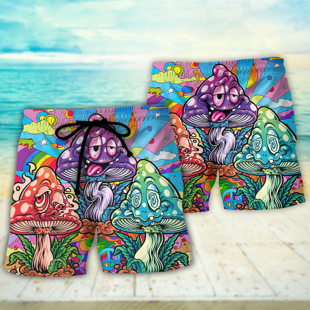 Colorful Hippie Mushroom Happy Life Beach Shorts For Warm Weather Travel And Everyday Comfort