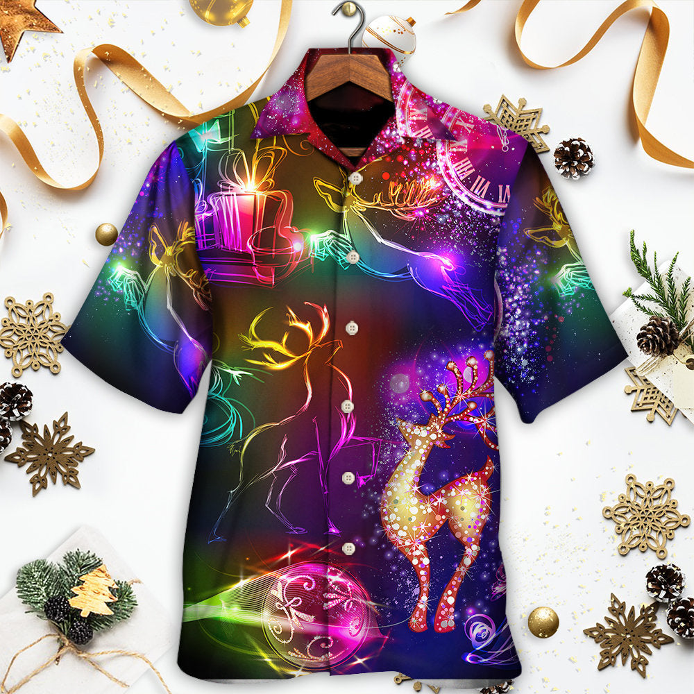 Neon Christmas Reindeer Light Hawaiian Shirt Pattern Detail For Beach Days