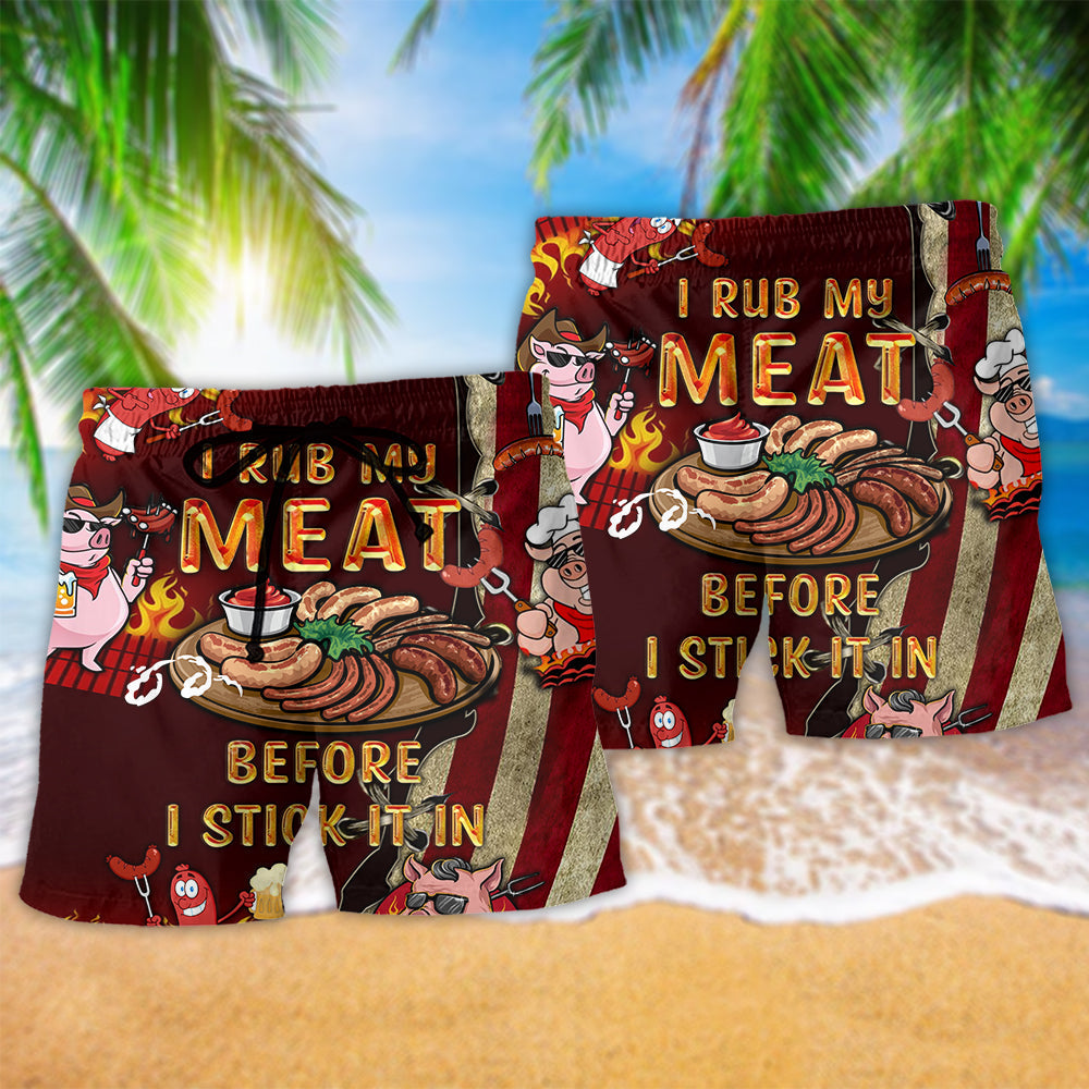 BBQ I Rub My Meat Before Stick It Beach Shorts Pattern View For Beach Days And Outdoor Parties