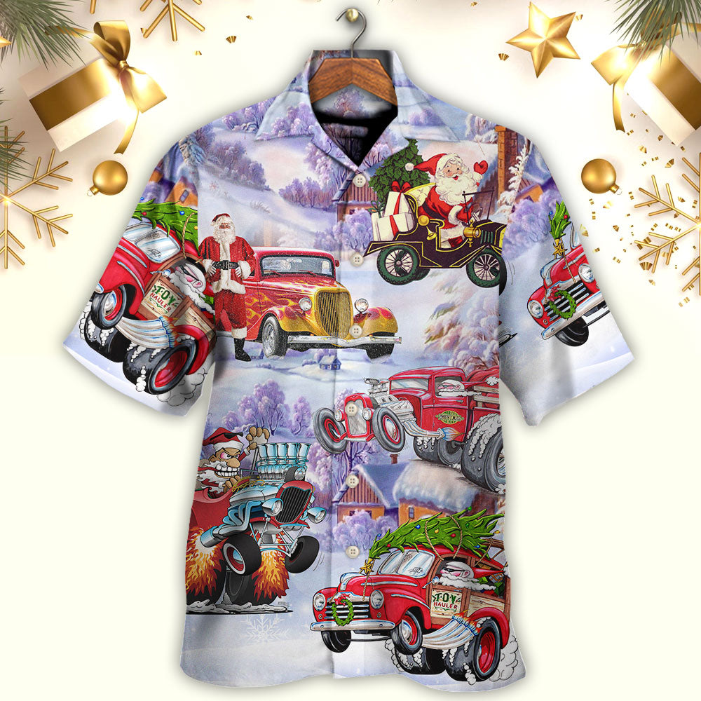 Festive Santa Hot Rod Christmas Tree Hawaiian Shirt All Over Print Detail For Thoughtful Gifting