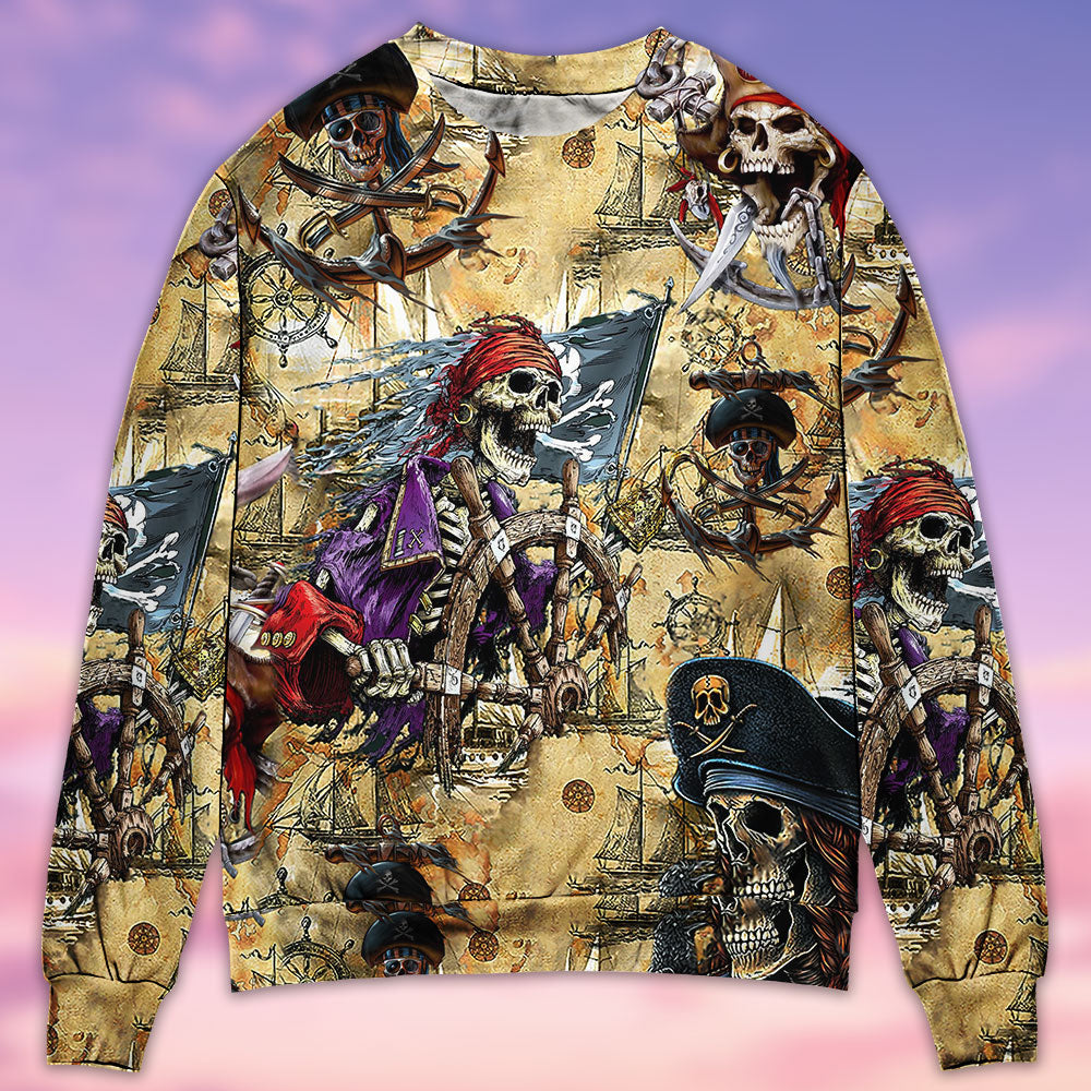 Skull Pirate Hunting Adventure Sweater For Art Lovers Holidays Parties And Comfortable Wear
