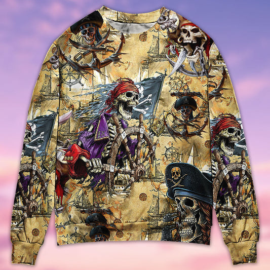 Skull Pirate Hunting Adventure Sweater For Art Lovers Holidays Parties And Comfortable Wear
