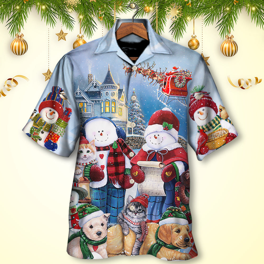 Snowman Christmas Family Hawaiian Shirt Artwork Detail For Resort Trips And Outdoor Activities