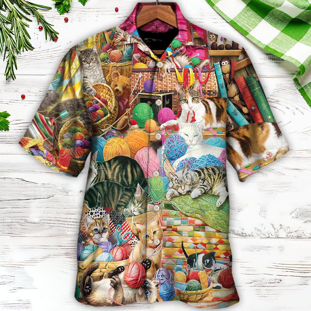 Cat Knitting Kinda Hawaiian Shirt Tropical Styling View For Thoughtful Gifting