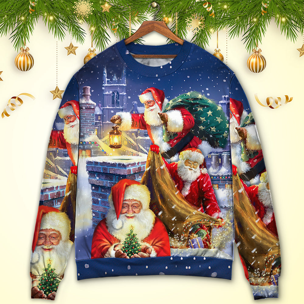 Christmas Funny Santa Up On Rooftop Sweater For Family Gatherings Winter Travel And Everyday Seasonal Comfort