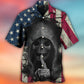 Dark Vintage Skull American Flag Hawaiian Shirt For Resort Getaways And Comfortable Summer Activities