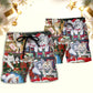 Cat Christmas Tree Spirit Beach Shorts Design Detail For Seasonal Resort Style