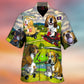 Dog Golf Driving Cart Hawaiian Shirt Artwork Detail For Tropical Trips And Casual Outings