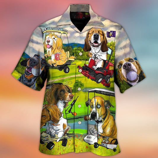 Dog Golf Driving Cart Hawaiian Shirt Artwork Detail For Tropical Trips And Casual Outings