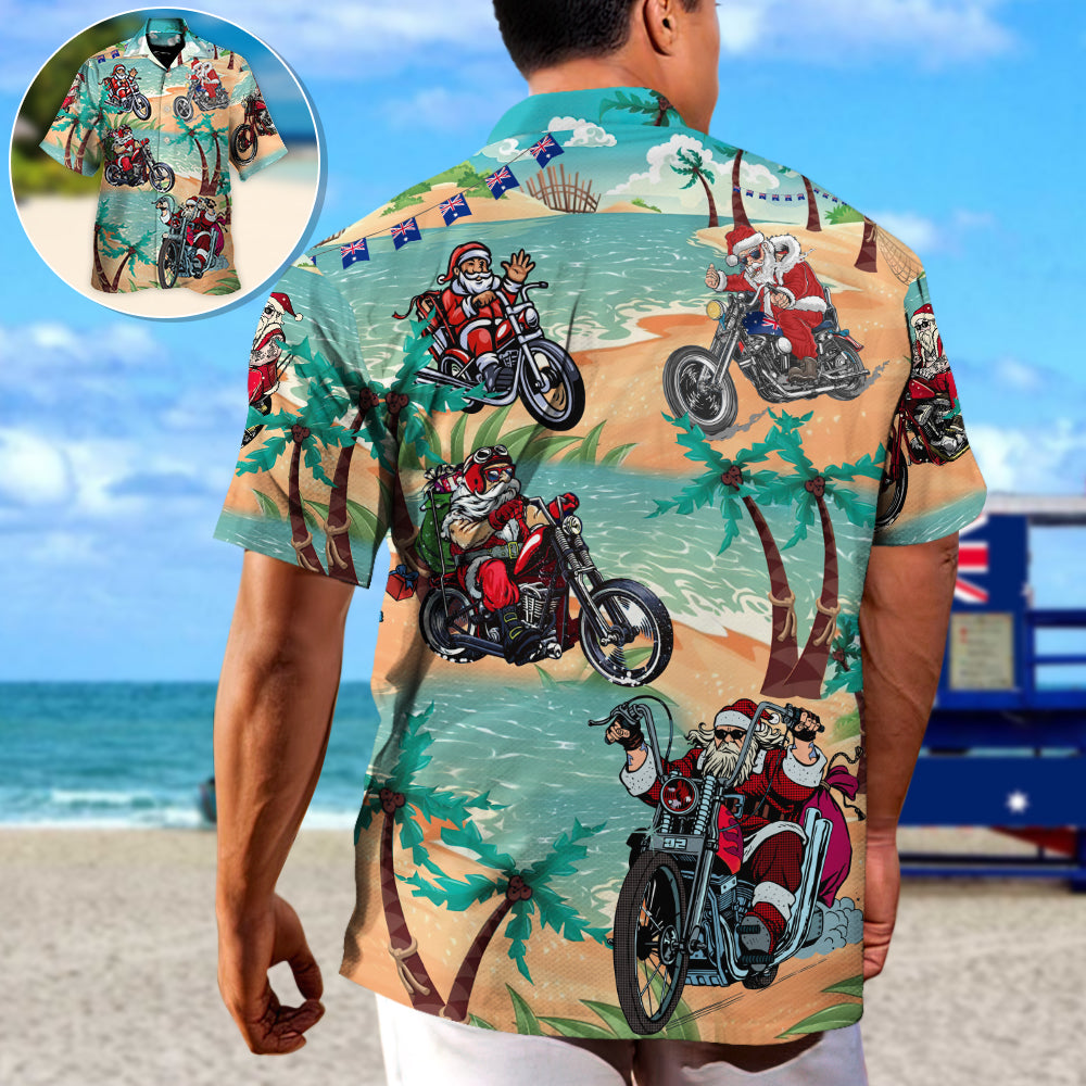 Summer Christmas July Driving Santa Beach Hawaiian Shirt For Winter Celebrations, Beach Travel, And Relaxed Holiday Wear