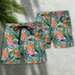 Colorful Tropical Leaf Flamingo Beach Shorts Pattern Detail For Coastal Travel And Versatile Outdoor Wear