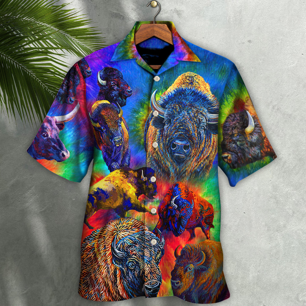 Colorful Bison Animals Bisons Hawaiian Shirt For Warm Weather Adventures And Everyday Comfort