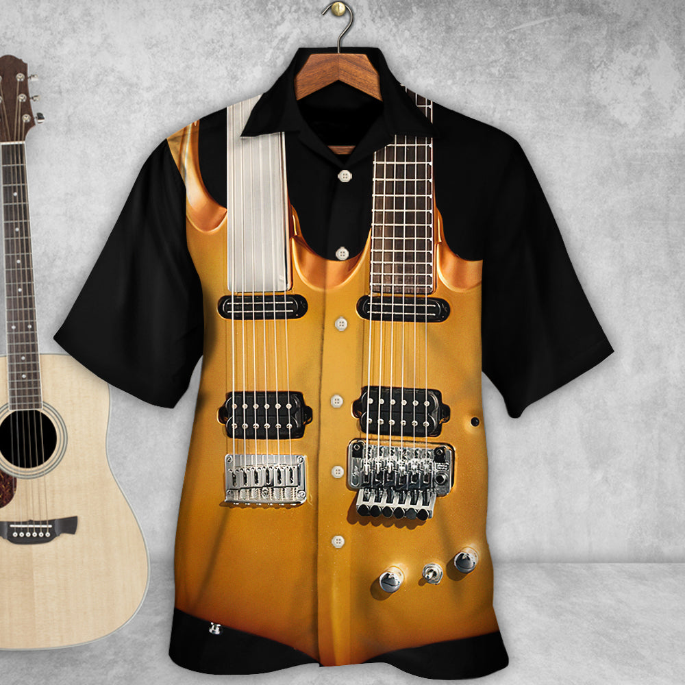 Electric Guitar Double Hawaiian Shirt For Beach Parties And Weekend Getaways