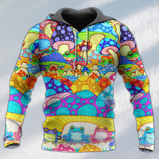 Hippie Frog Mushroom Peace Hoodie For Colorful Streetwear Festivals And Comfortable Daily Wear
