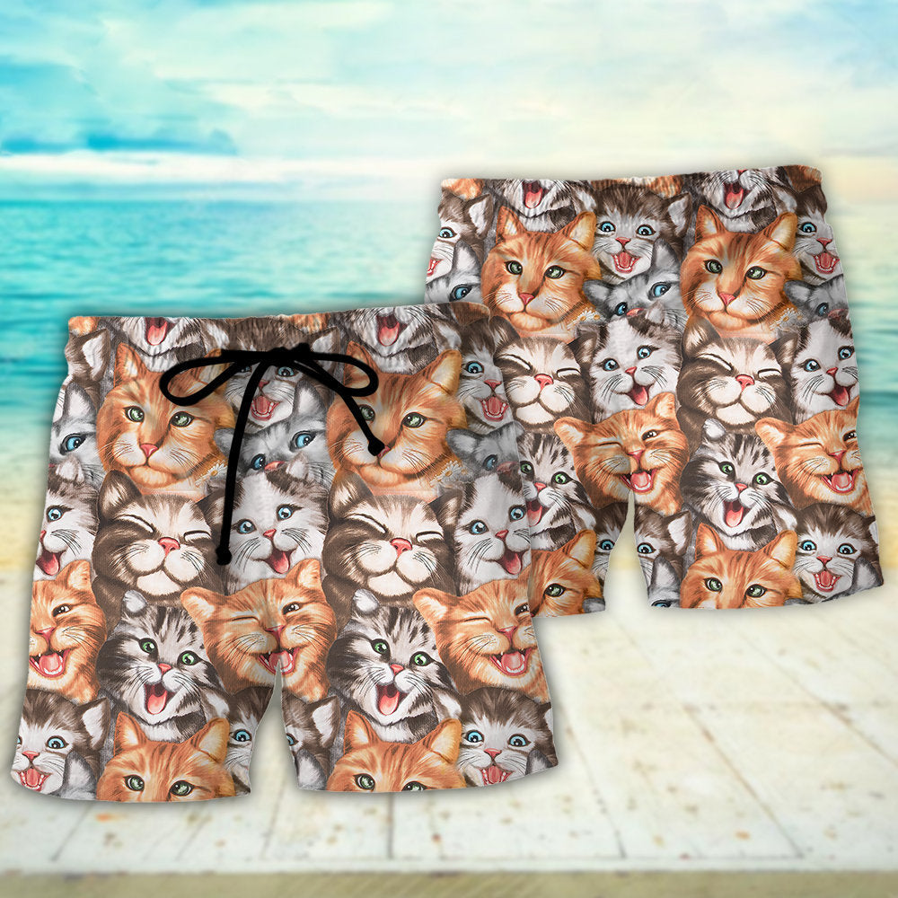 Cute Cat Happy Life Funny Cat Beach Shorts Pattern Detail For Relaxed Warm Weather Outfits