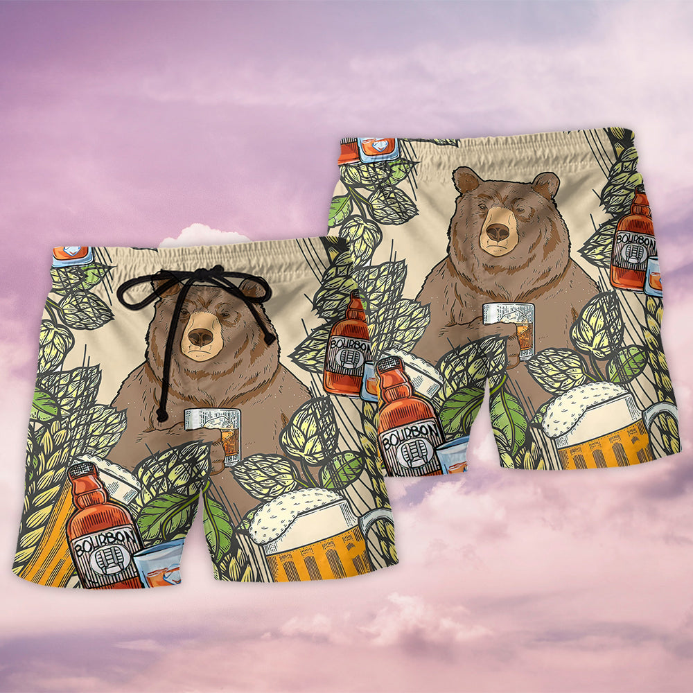 Bear Bourbon Drinking Beach Shorts Design Detail For Casual Warm Weather Outfits