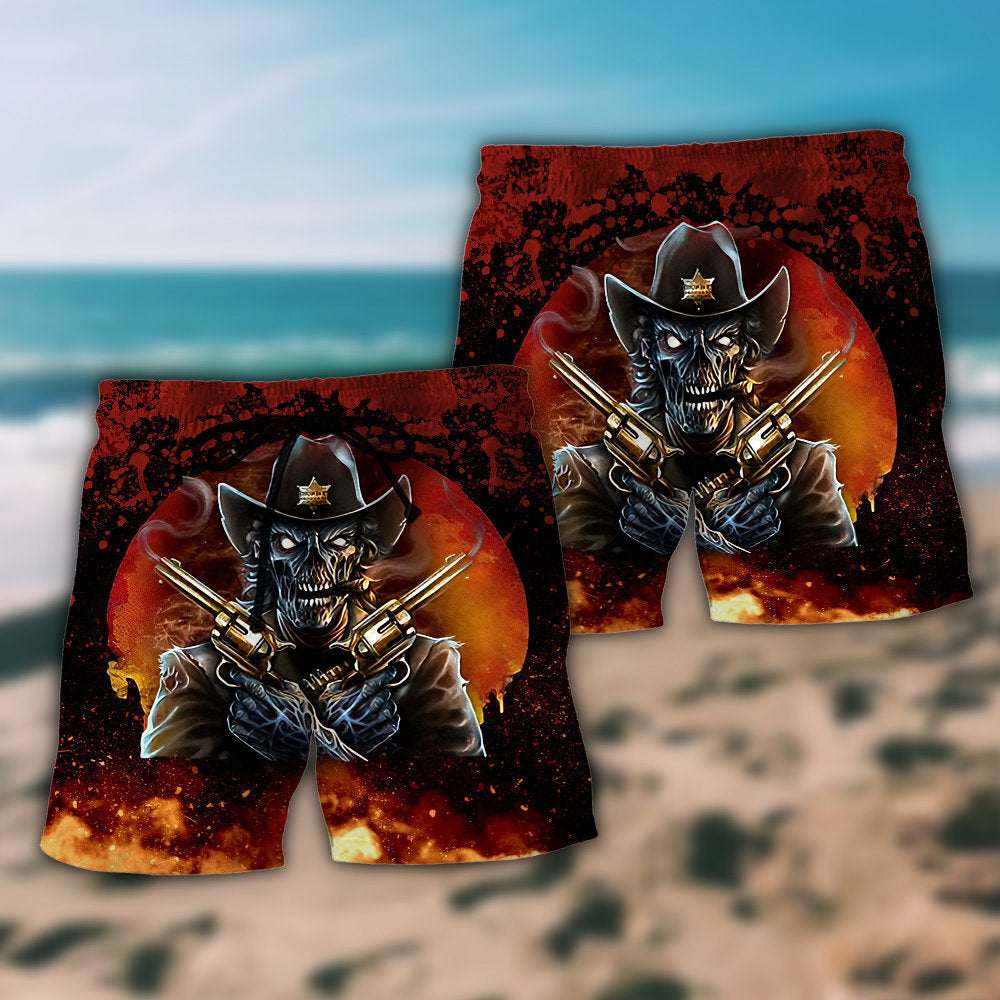 Cowboy Skull Huckleberry Beach Shorts Pattern Detail For Outdoor Activities And Comfortable Resort Style