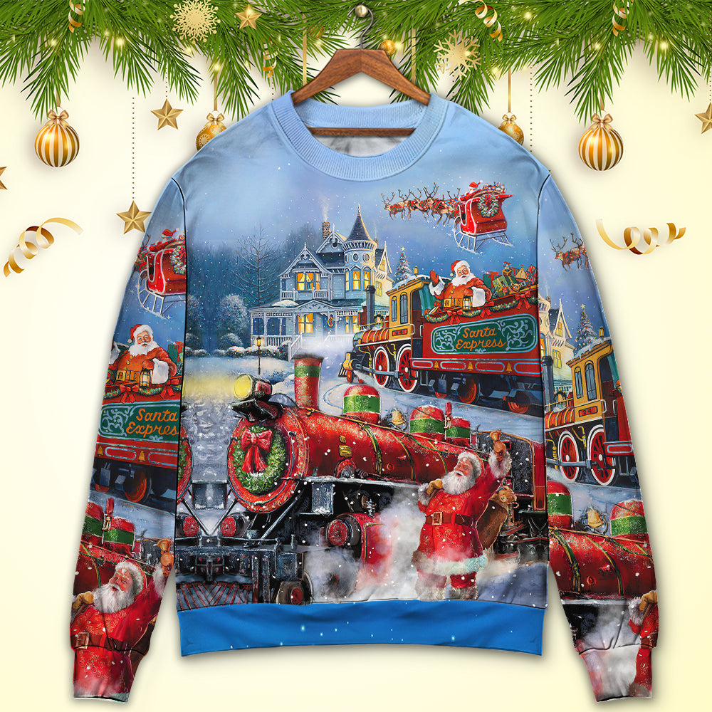 Christmas Santa Train Gift Painting Sweater For Family Gatherings Winter Travel And Everyday Seasonal Comfort