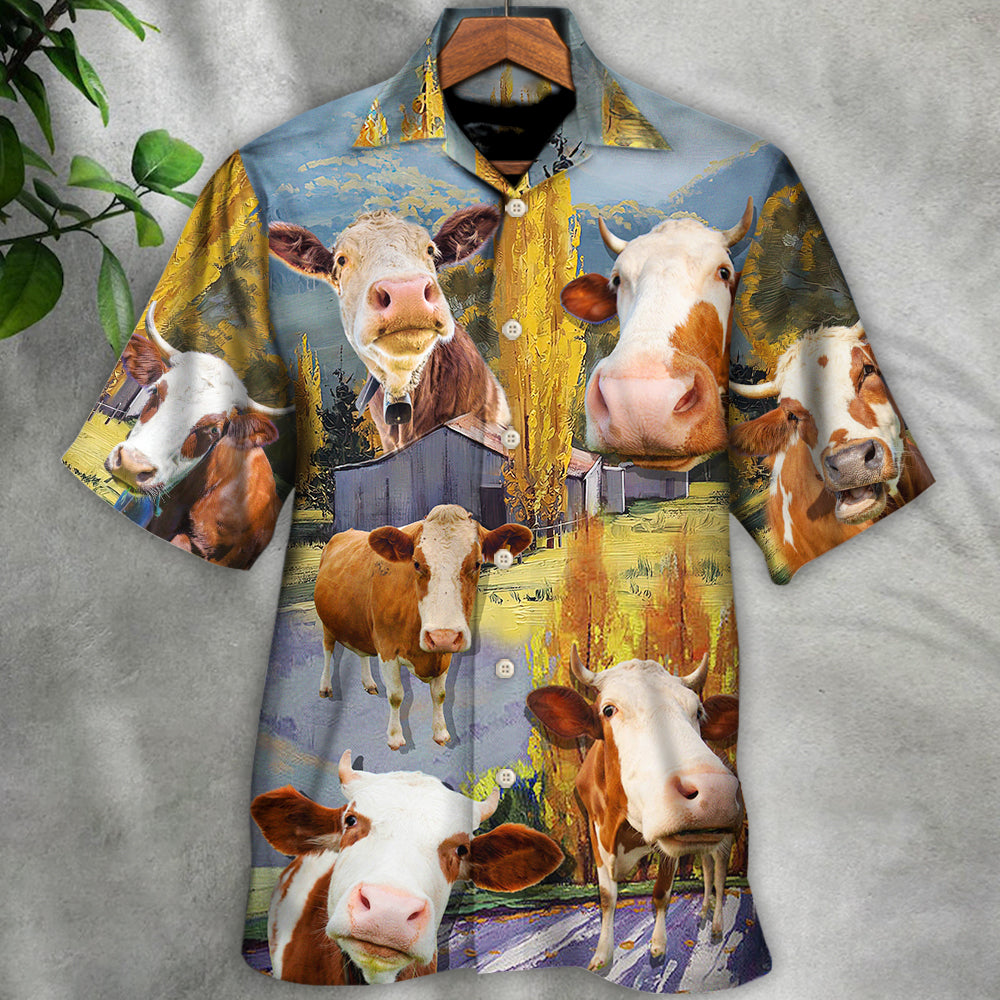 Australian Funny Cow Landscape Cattle Hawaiian Shirt Front Pattern View For Coastal Travel