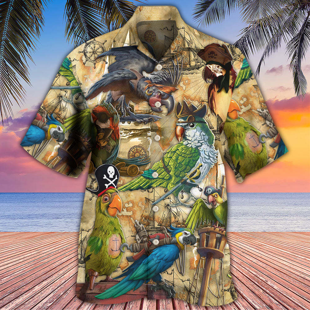 Vintage Parrot Nautical Pirate Adventure Hawaiian Shirt For Resort Getaways And Comfortable Summer Activities