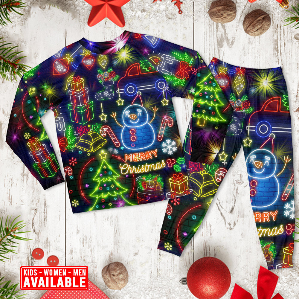Bright Neon Christmas Lights Long Sleeve Pajamas Set For Christmas Mornings And Relaxed Lounging