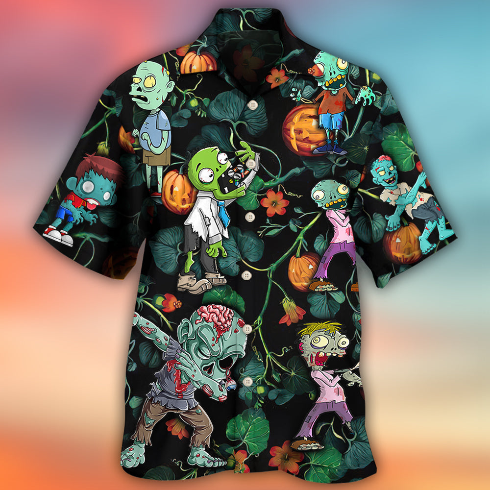 Tropical Zombie Halloween Pumpkin Scary Hawaiian Shirt Pattern View For Lightweight Everyday Style