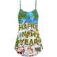 Christmas Happy New Year Snow V-Neck Sleeveless Cami Dress For Festive Events And Casual Summer Styling