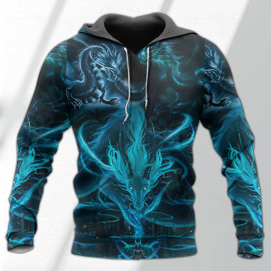 Blue Fantasy Lightning Dragon Hoodie For Mythical Adventures Weekend Outings And Thoughtful Gifting