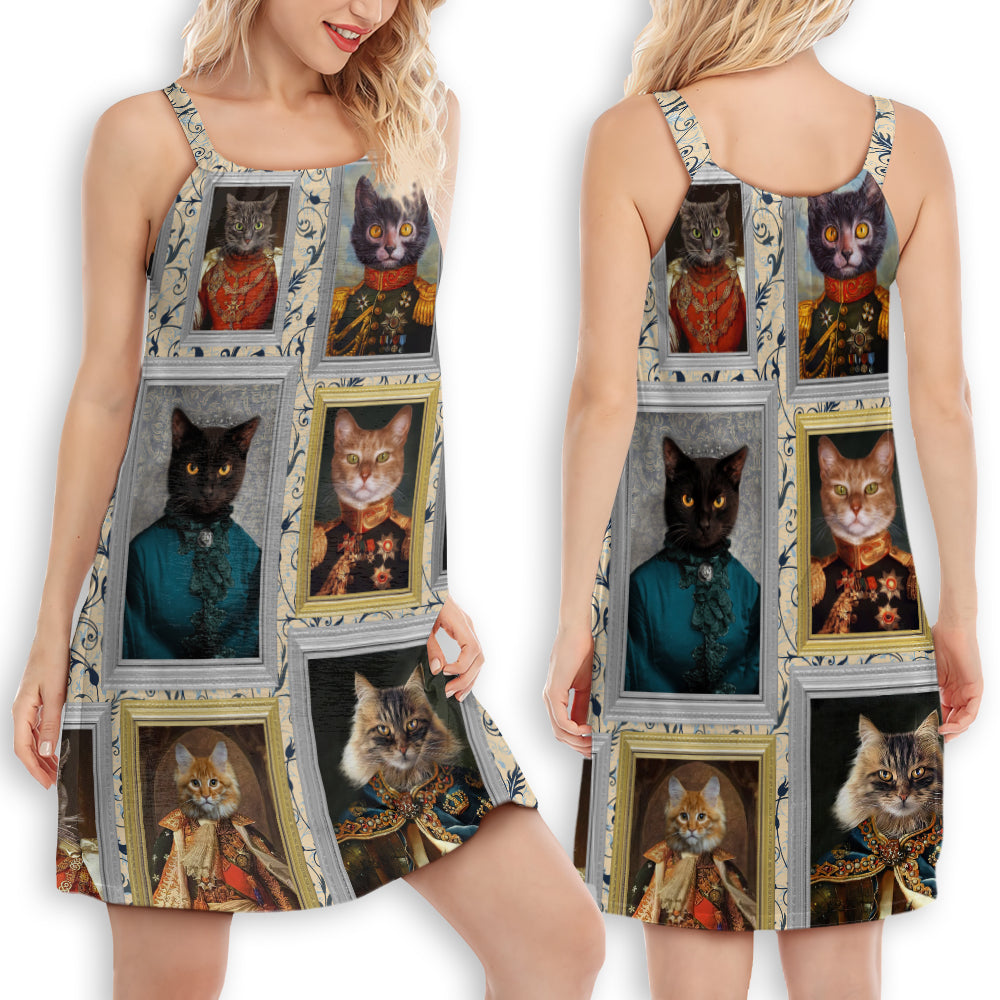 Cat Noble Aristocrat V-Neck Sleeveless Cami Dress For Animal Lovers And Casual Summer Wear
