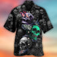 Dark Colorful Skull Burning Hawaiian Shirt Pattern Detail For Vacation Travel And Daily Wear