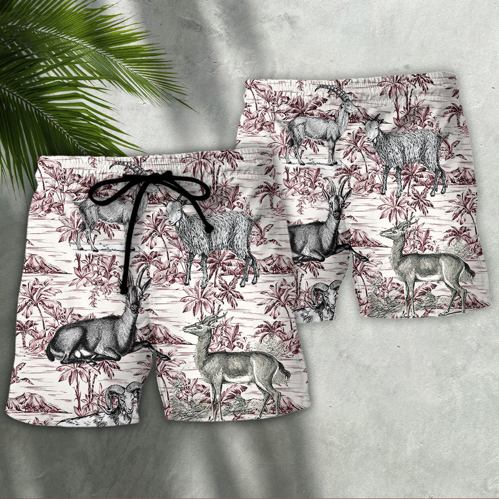 Goat Tropical Art Style Beach Shorts For Tropical Vacation Wear