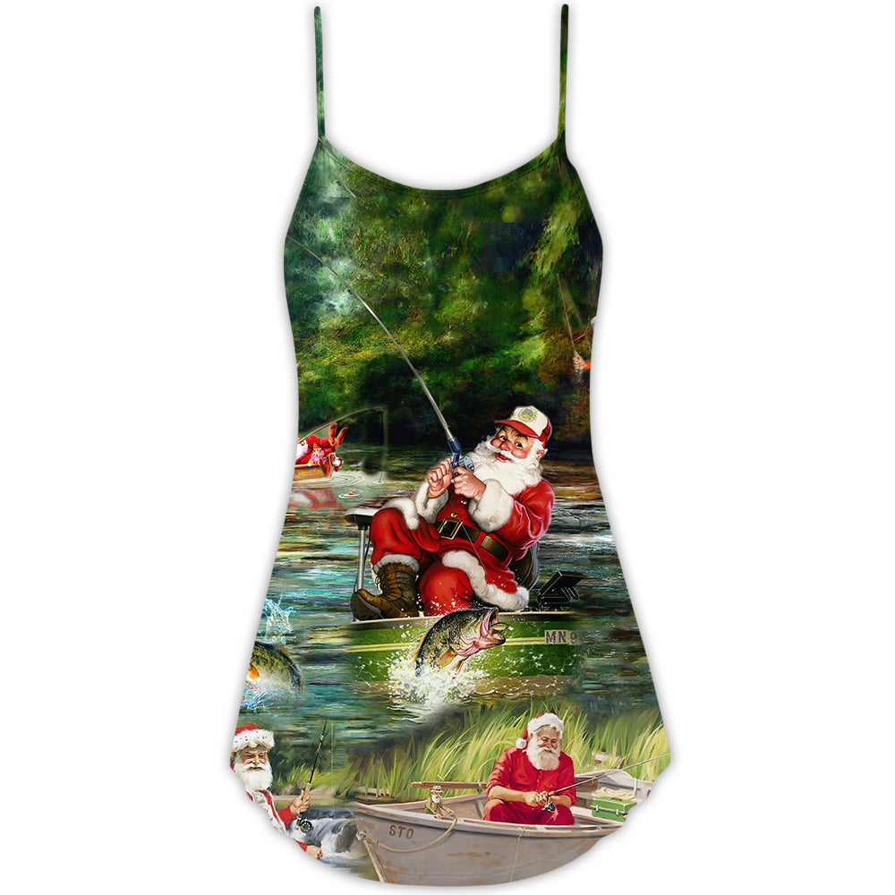 Christmas Merry Fishmas Reel Theme V-Neck Sleeveless Cami Dress For Summer Events And Comfortable Everyday Style