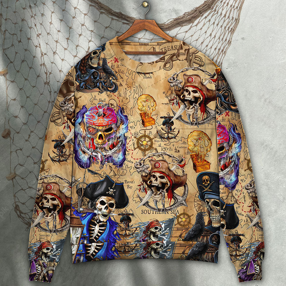 Skull Pirate Treasure Map Adventure Sweater For Casual Wear Parties And Thoughtful Gifting