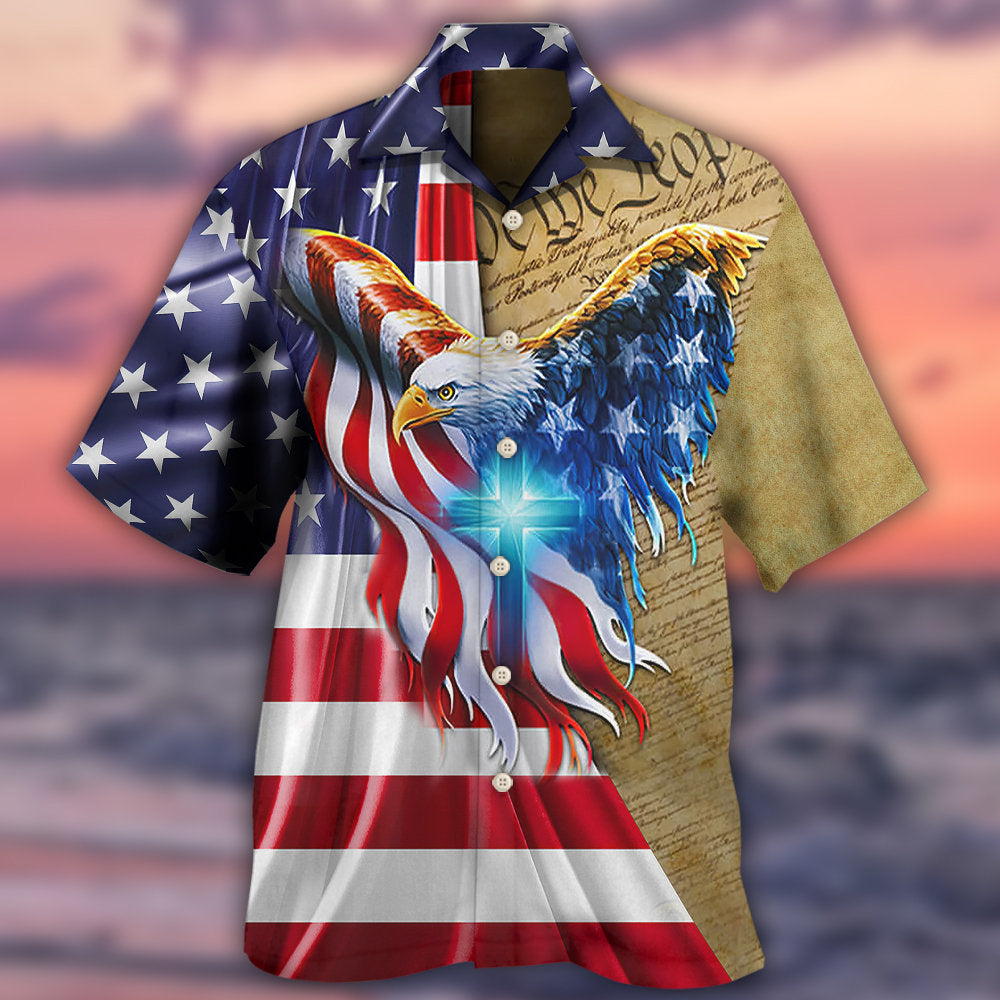 Eagle Cross Nation Faith Hawaiian Shirt Artwork View For Weekend Travel And Beach Style