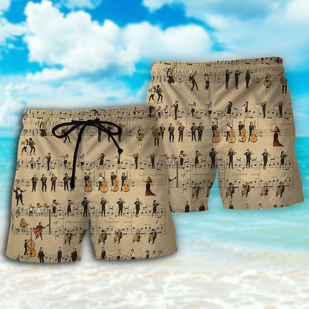 Retro Music Notes Lover Beach Shorts Print View For Coastal Escapes And Casual Outings
