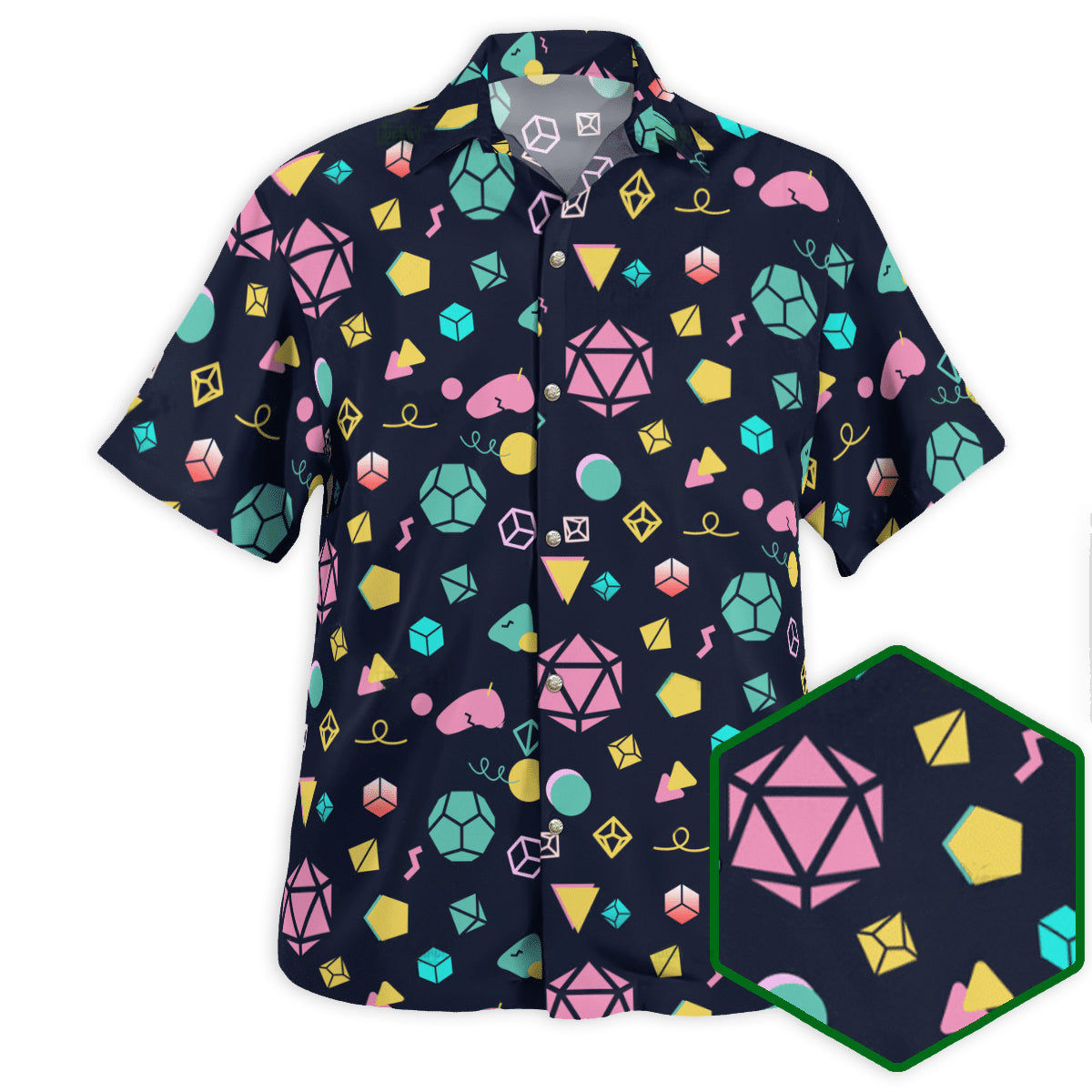 Fantasy Colorful Neon Role Dice Hawaiian Shirt Artwork View For Summer Travel