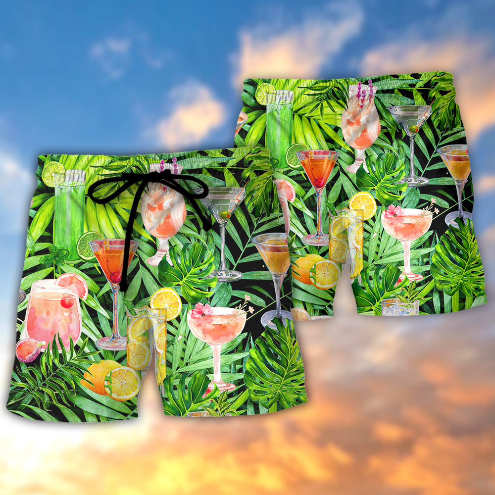 Classy Tropical Cocktail Summer Beach Shorts Artwork Detail For Tropical Travel And Everyday Wear