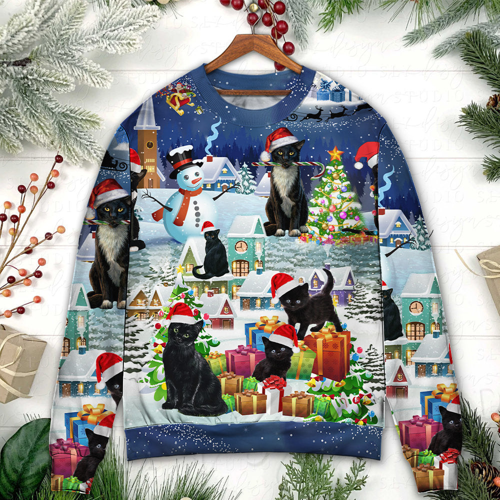 Christmas Black Cat Merry Catmas Sweater For Seasonal Parties Cozy Gatherings And Thoughtful Holiday Gifts