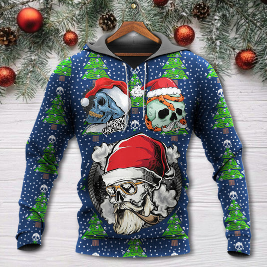 Christmas Skull Santa Hat Snow Hoodie For Christmas Events Holiday Travel And Comfortable Casual Outfits