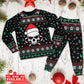 Skull In Santa Hat With Holiday Candy Long Sleeve Pajamas Set For Christmas Mornings And Relaxed Lounging