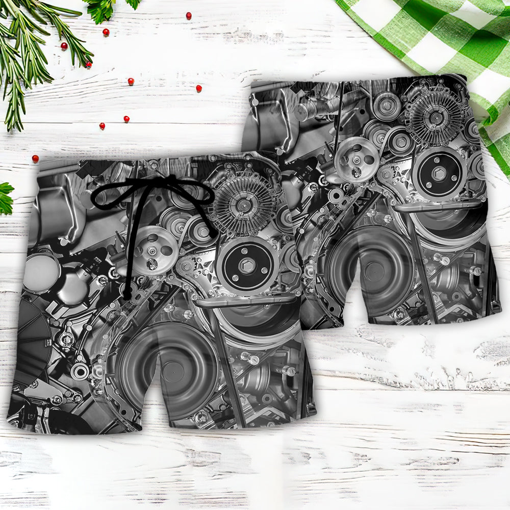 Diesel Engine Car Beach Shorts Pattern Detail For Tropical Escapes And Weekend Casual Style