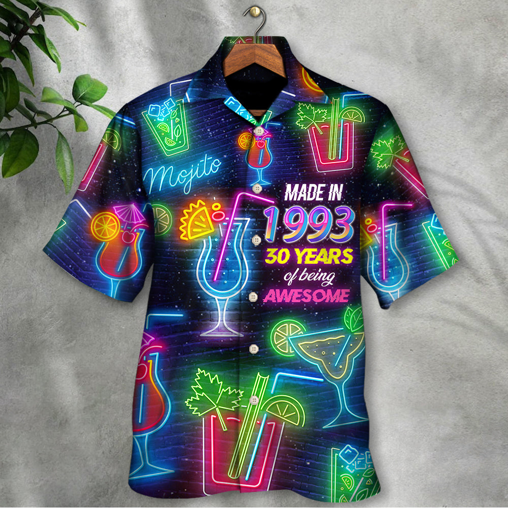 Neon Cocktail Drinking Hawaiian Shirt For Coastal Adventures And Warm Weather Wear