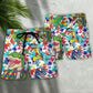 Autism Dinosaur Colorful Design Beach Shorts For Animal Lover Vacation Wear