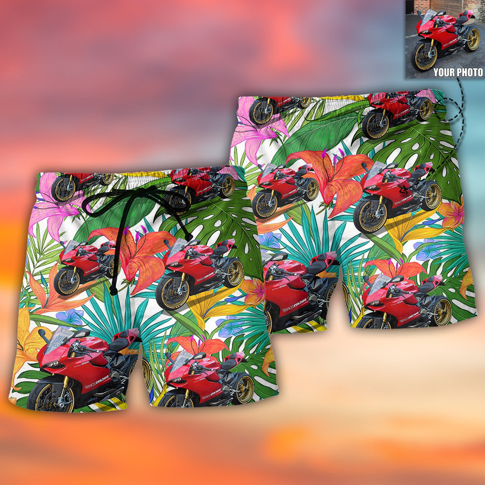 Motorcycle Sweet Cool Style Personalized Photo Beach Shorts Artwork View For Seaside Trips And Casual Style