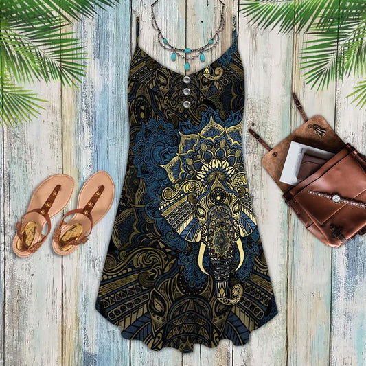 Elephant Summer Vibes Limited 2 – Women's Summer Sleeveless V-Neck Camisole Dress