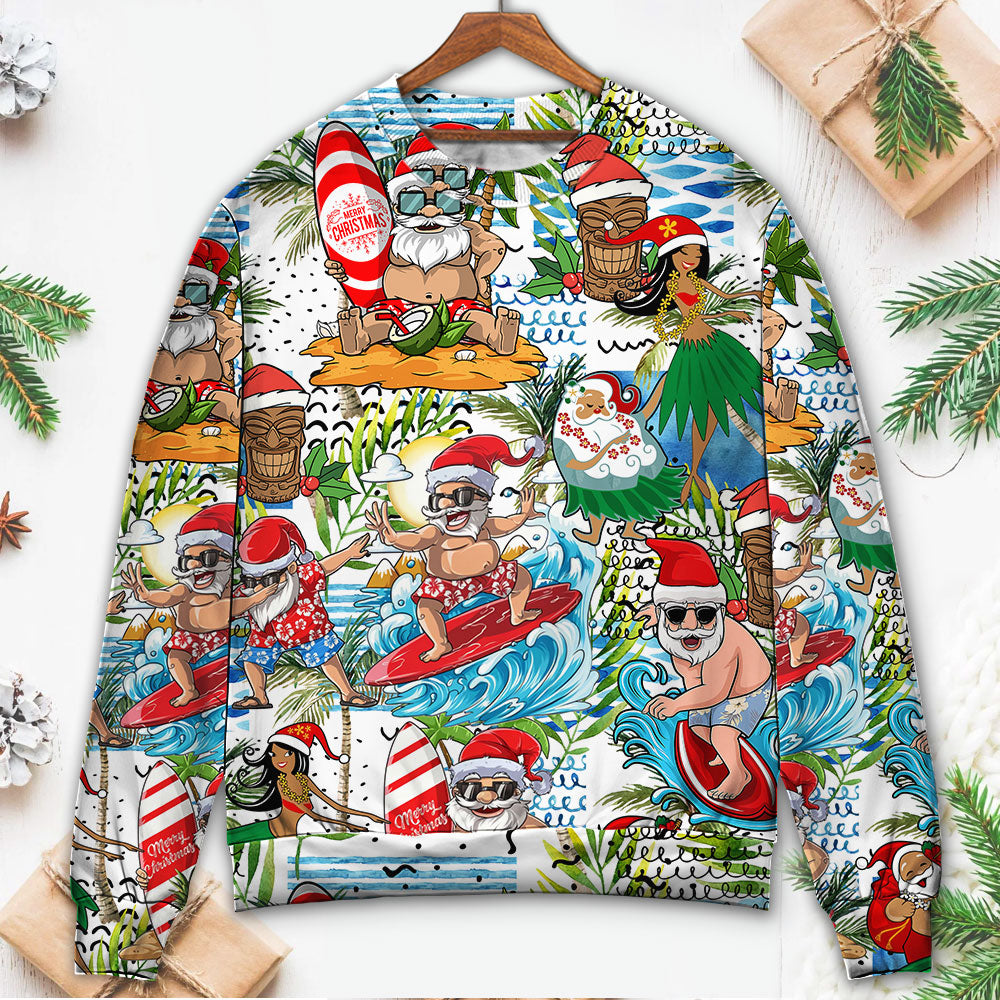 Christmas Santa Aloha Beach Vibe Sweater For Winter Parties Seasonal Adventures And Relaxed Everyday Styling