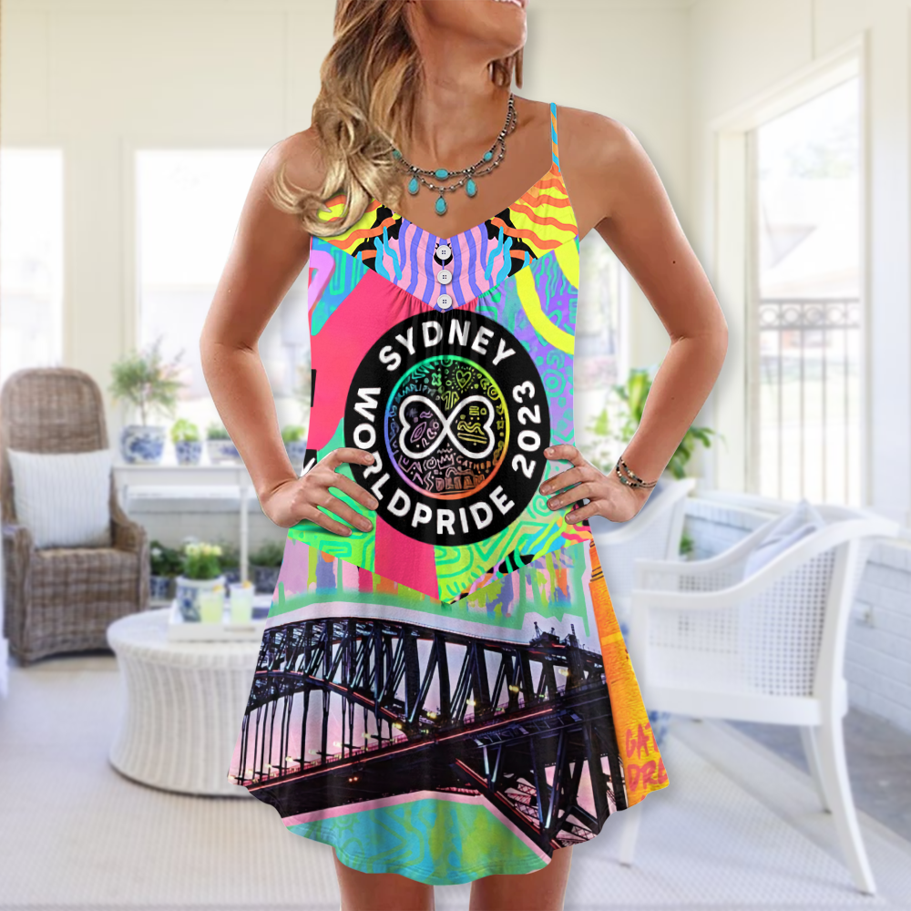 Colorful Pride Festival V-Neck Sleeveless Cami Dress For Vacations Parties And Expressive Warm Weather Styling