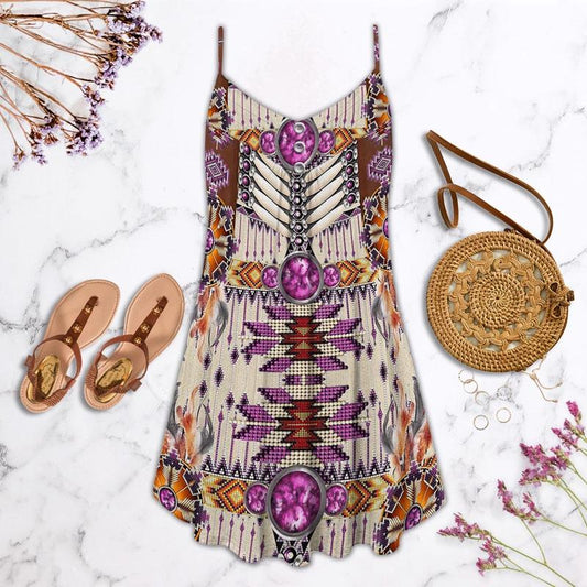 Tribal Symbol Purple Summer Vibes Limited – Women's Summer Sleeveless V-Neck Camisole Dress