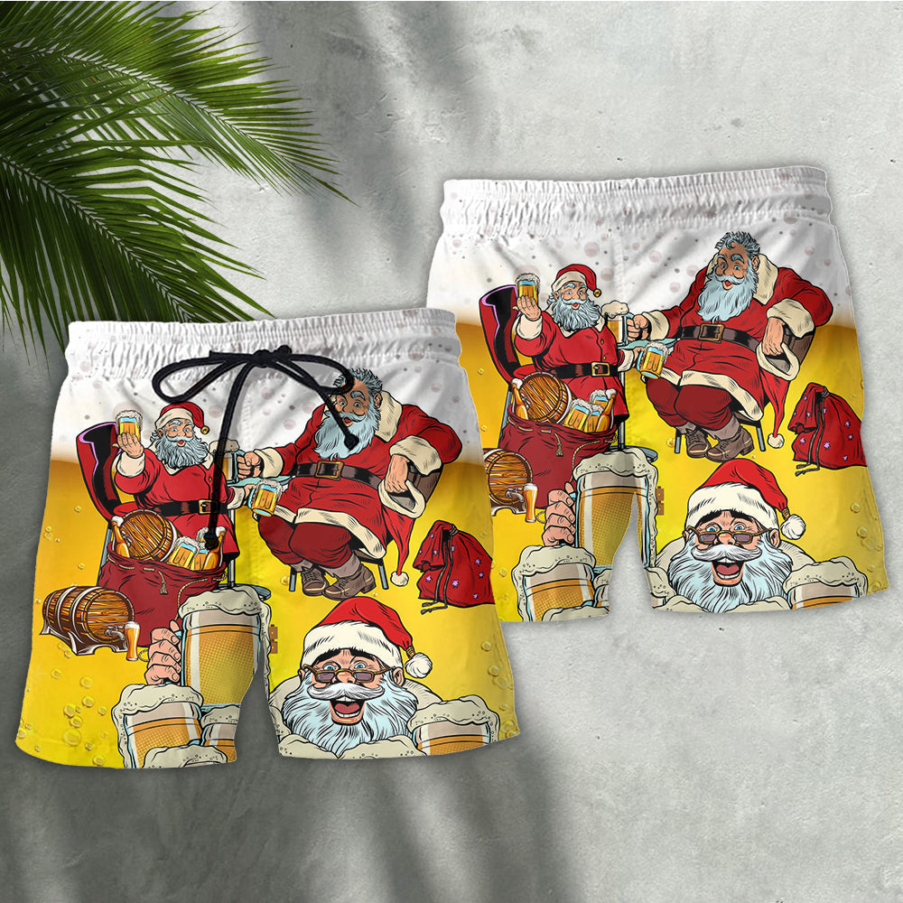 Christmas Santa Wants More Beer Funny Holiday Beach Shorts For Warm Weather Travel And Everyday Comfort