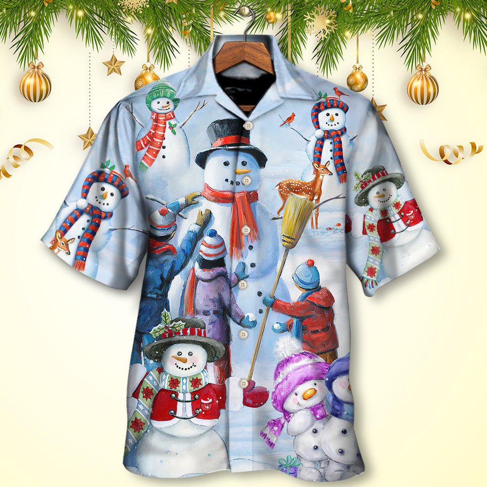Snowman Christmas Family Joyful Hawaiian Shirt Artwork Detail For Resort Trips And Outdoor Activities